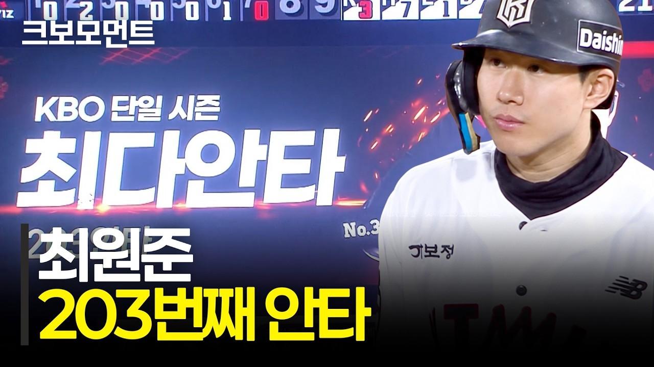 KBO 2026 : KT 최원준, KBO 역대 단일 시즌 최다 안타 신기록 경신